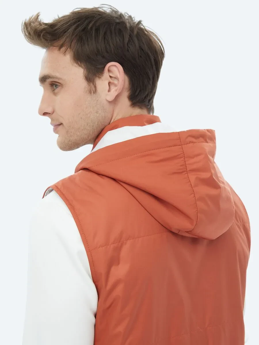 Dark Orange Weaving Puffer Vest - 8