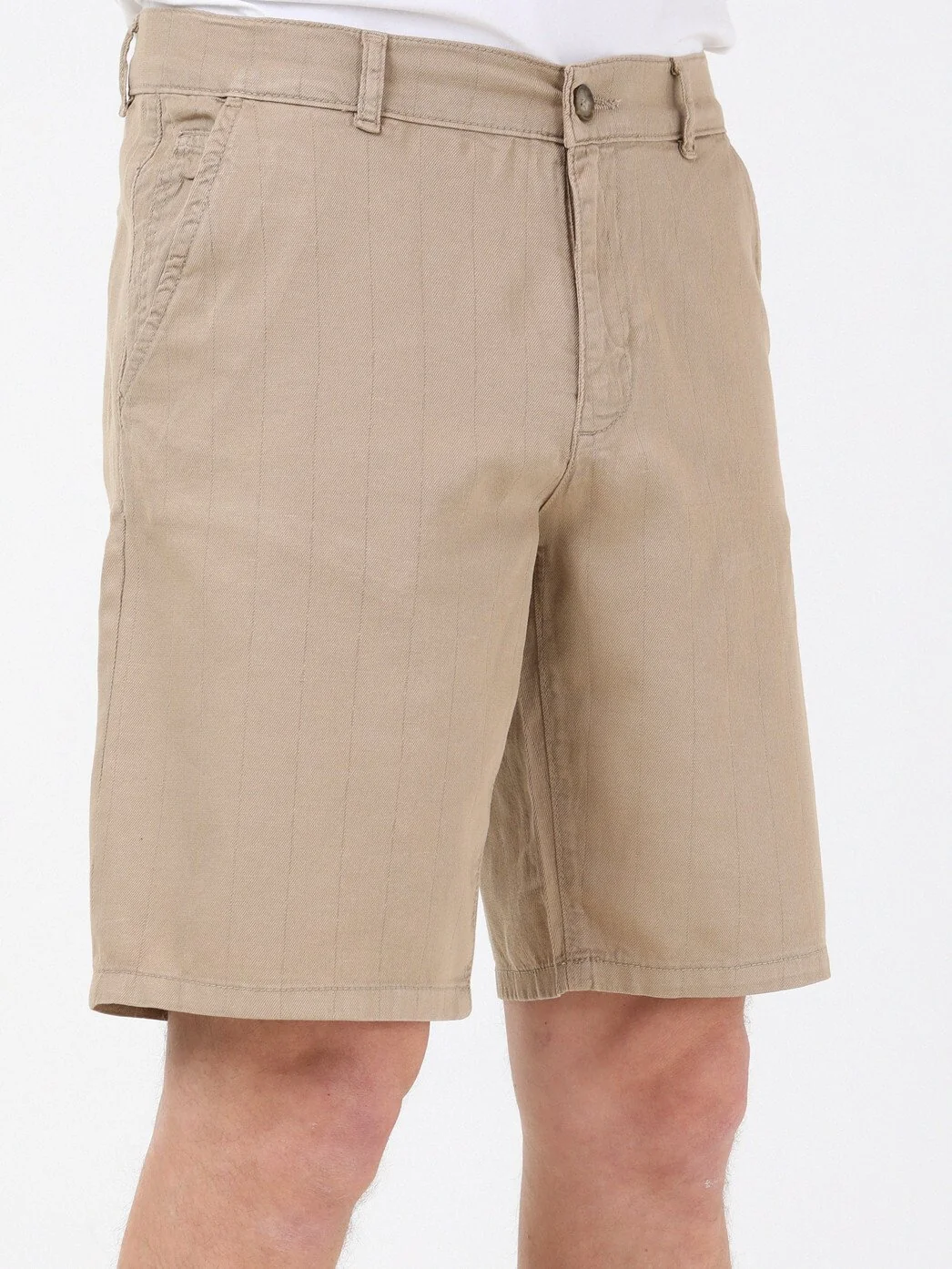 Deve Tüyü Çizgili Dokuma Slim Fit Casual Pamuk Karışımlı Bermuda - 2