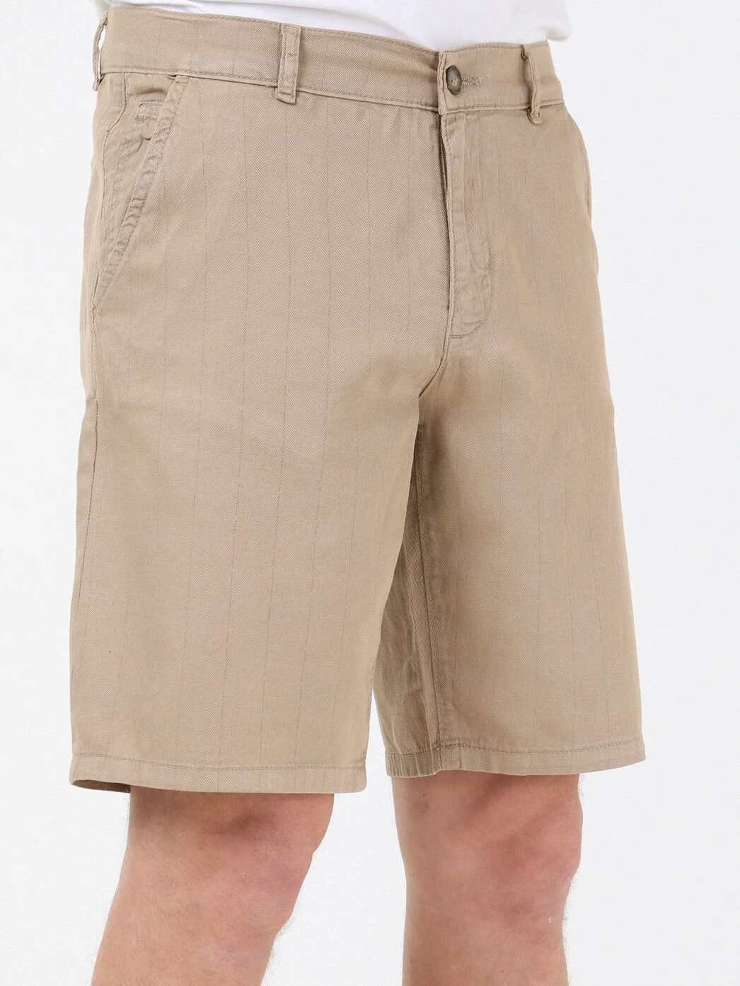 Deve Tüyü Çizgili Dokuma Slim Fit Casual Pamuk Karışımlı Bermuda - 2