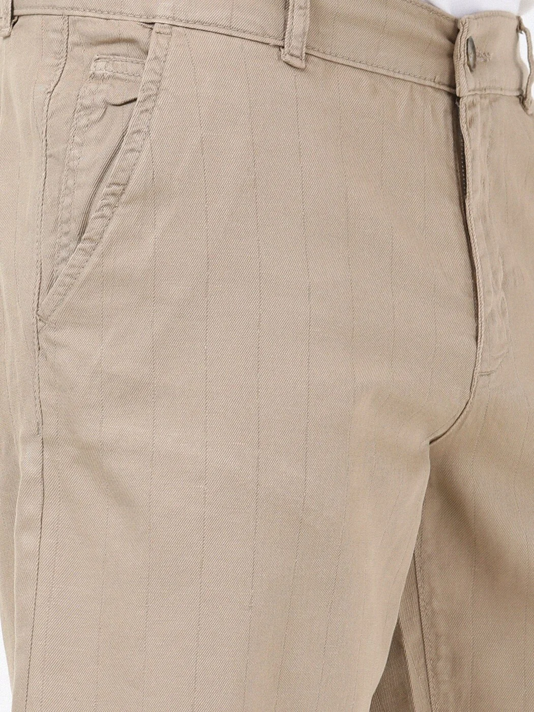 Deve Tüyü Çizgili Dokuma Slim Fit Casual Pamuk Karışımlı Bermuda - 3