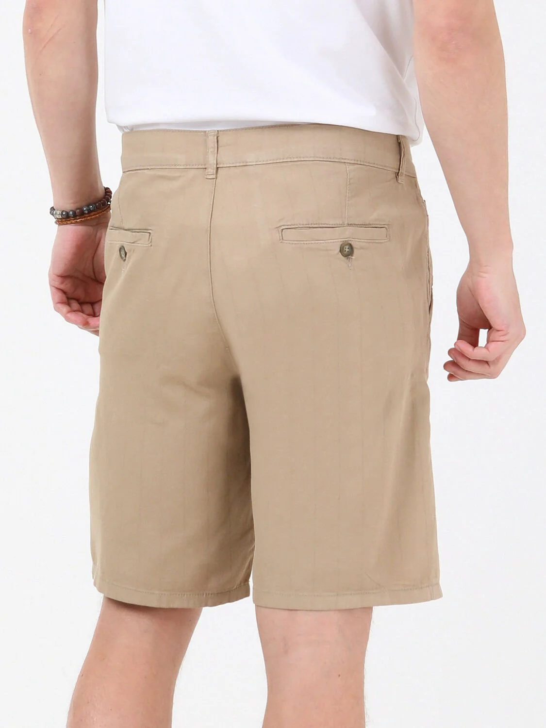 Deve Tüyü Çizgili Dokuma Slim Fit Casual Pamuk Karışımlı Bermuda - 4
