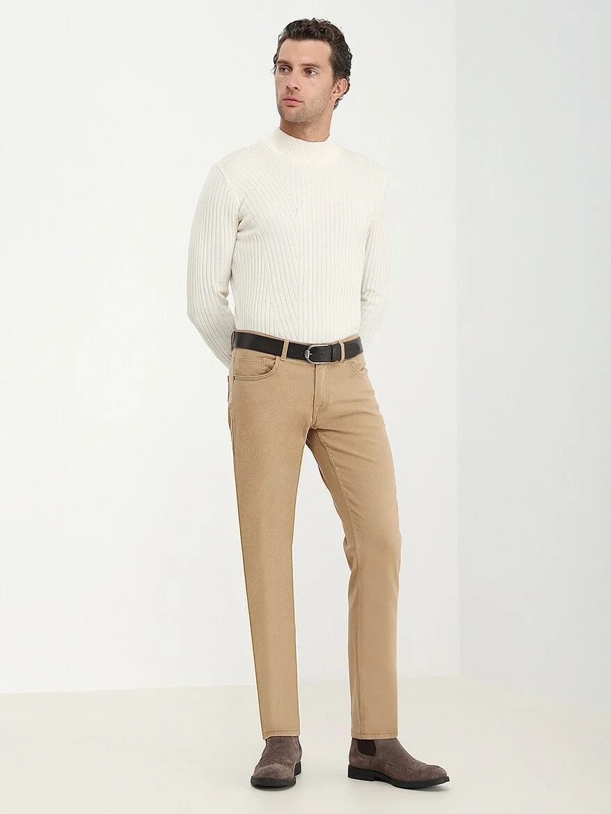 Deve Tüyü Dokuma Slim Fit Casual Pamuk Karışımlı Pantolon - 3