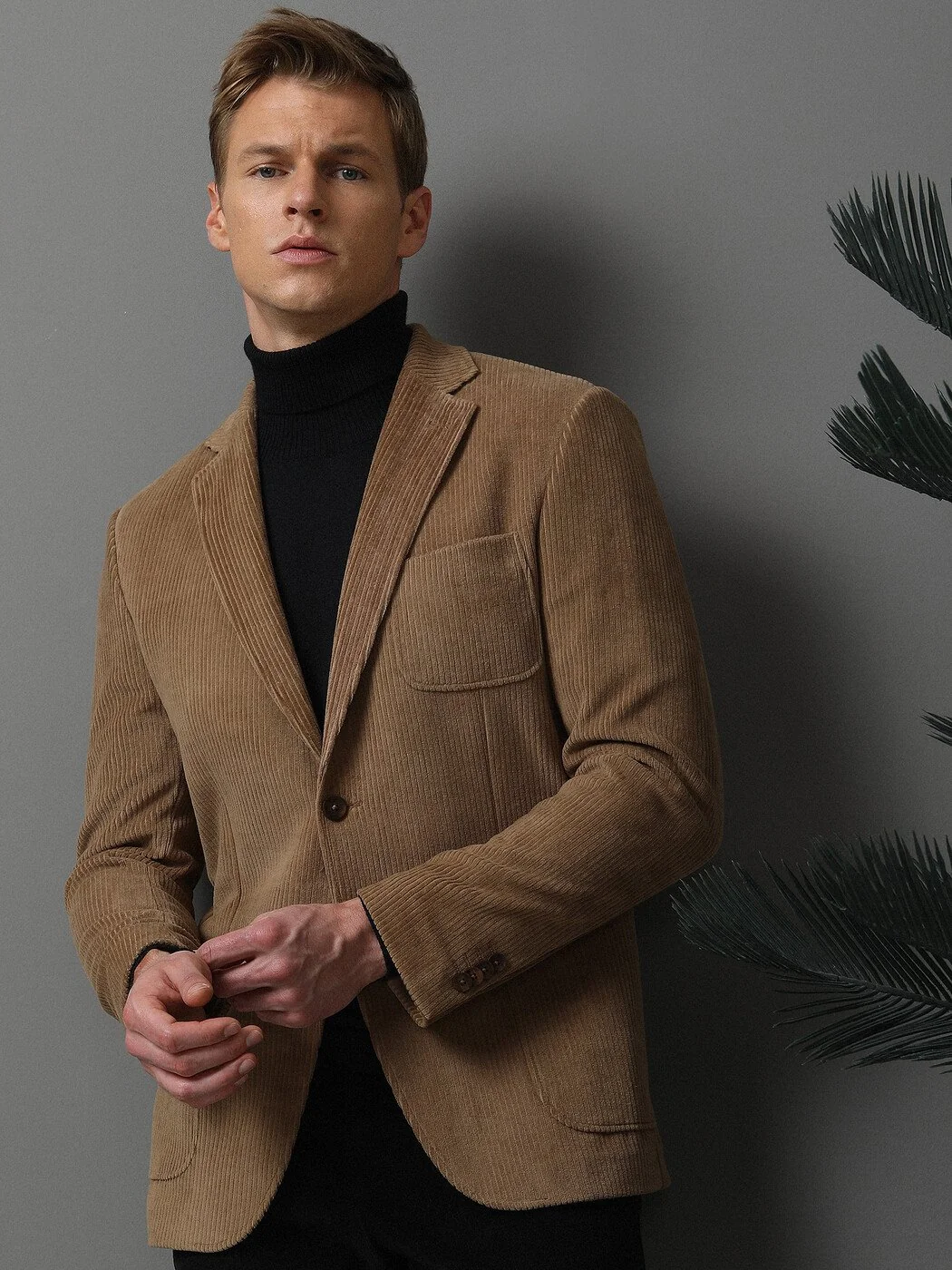 Deve Tüyü Fitilli Modern Fit Pamuk Karışımlı Örme Ceket - 4