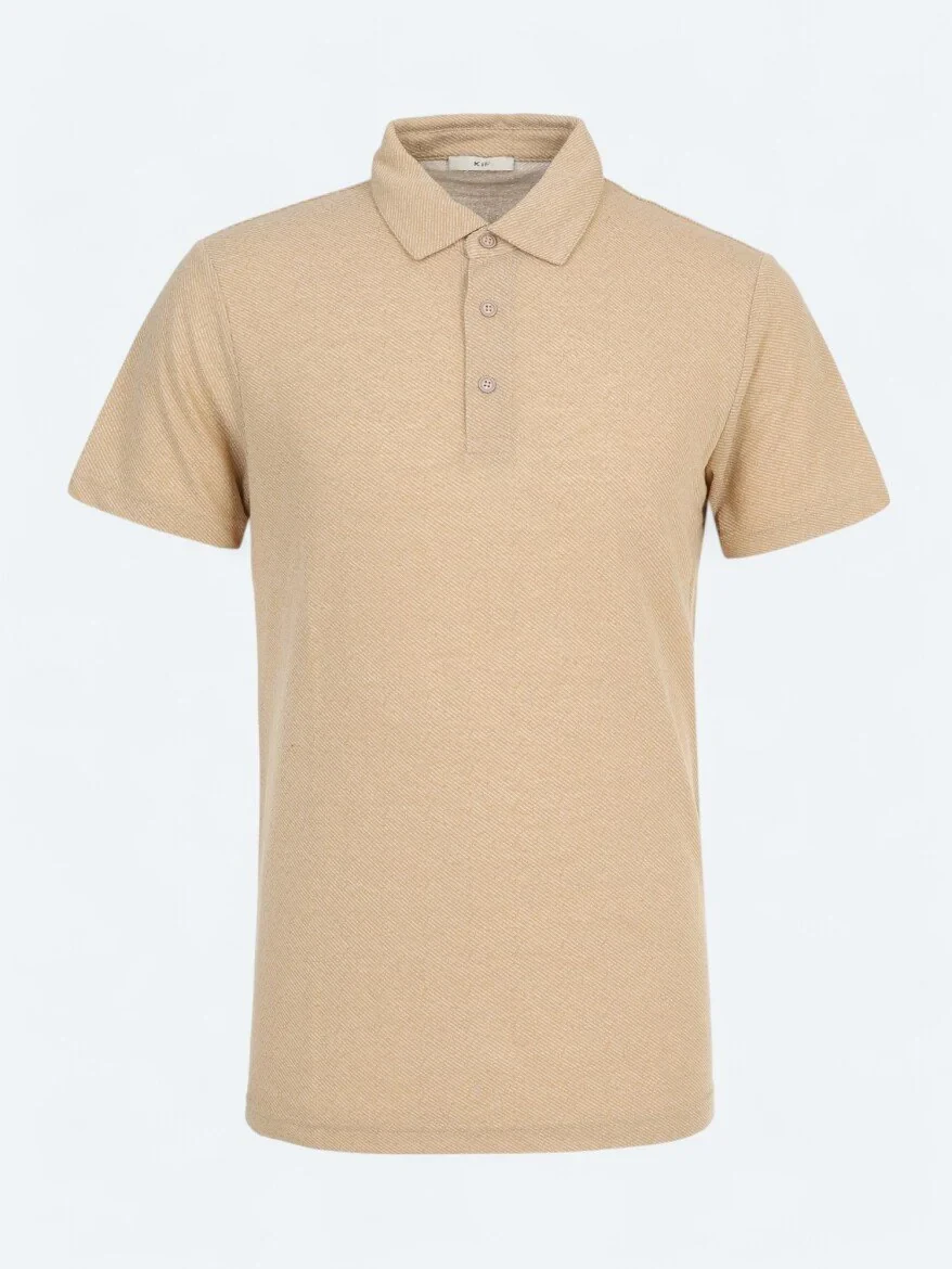 Deve Tüyü Jakarlı Polo Yaka %100 Pamuk T-Shirt - 6