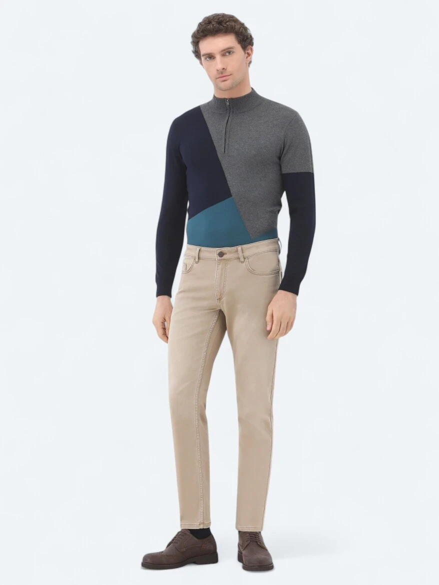 Deve Tüyü Slim Fit Denim Pamuk Karışımlı Pantolon 