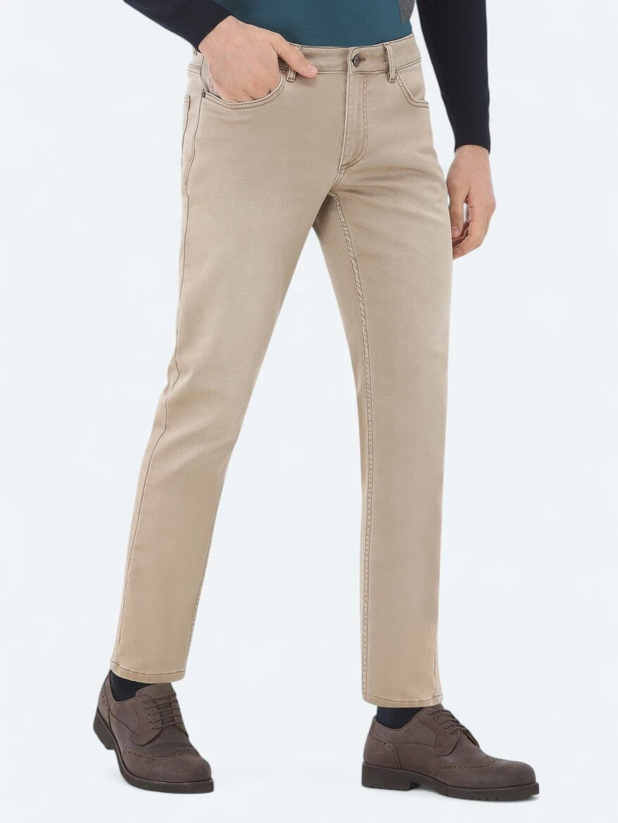 Deve Tüyü Slim Fit Denim Pamuk Karışımlı Pantolon - 2