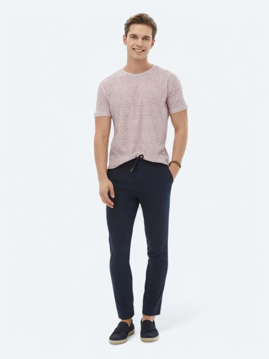 Dusty Rose Color Printed Crew Neck Cotton Blended T-Shirt - 7