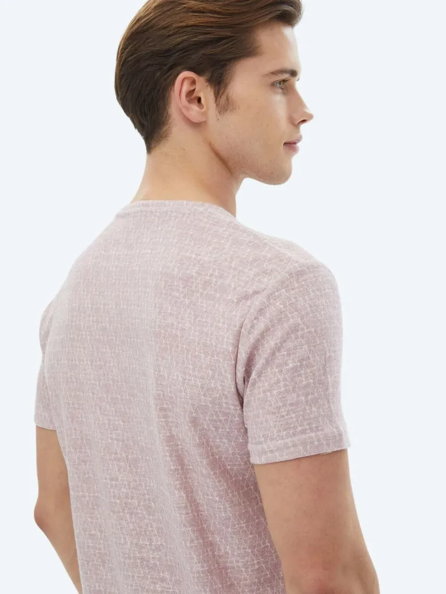 Dusty Rose Color Printed Crew Neck Cotton Blended T-Shirt - 9