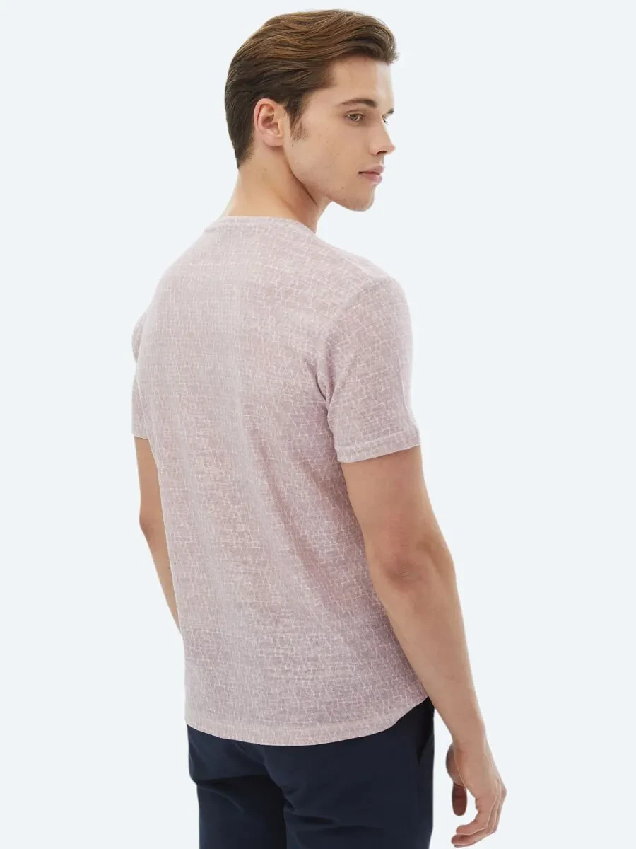 Dusty Rose Color Printed Crew Neck Cotton Blended T-Shirt - 10
