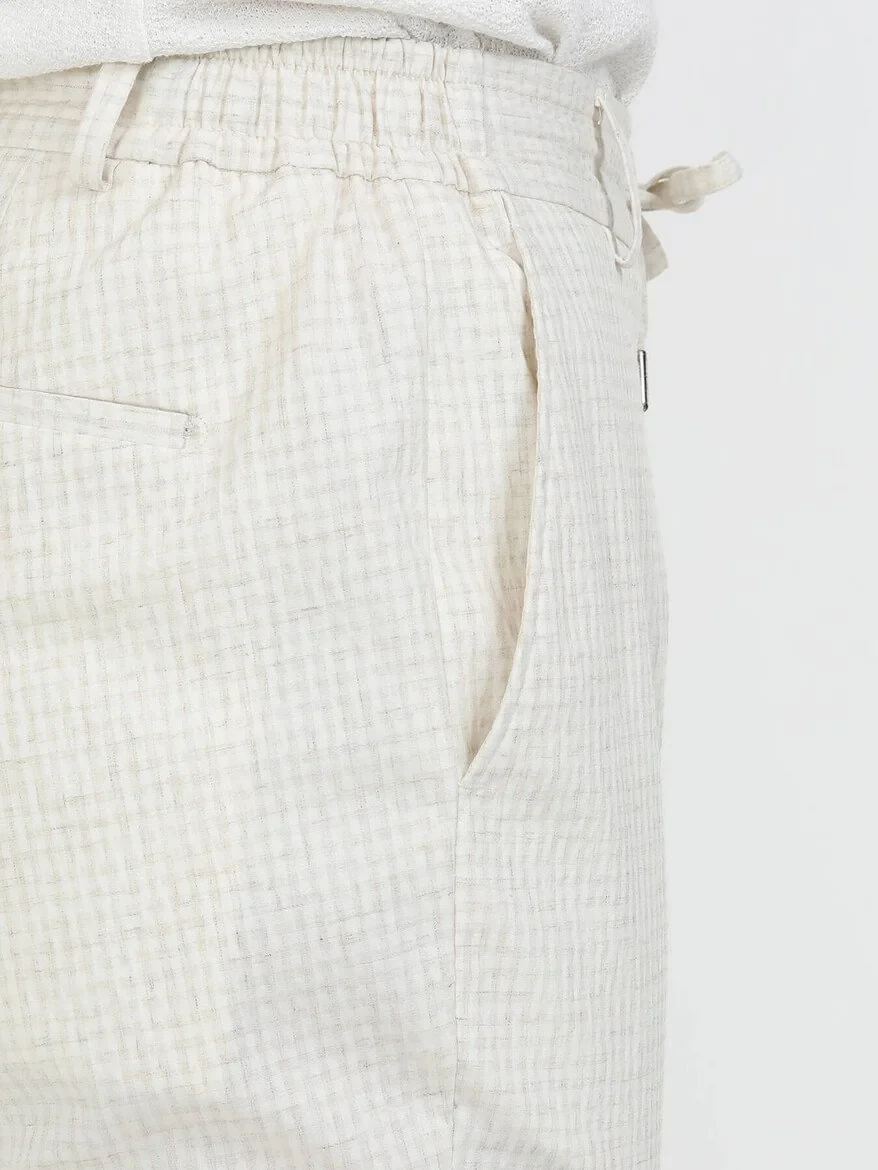 Ecru Checkered Modern Fit Linen Blended Suit - 10