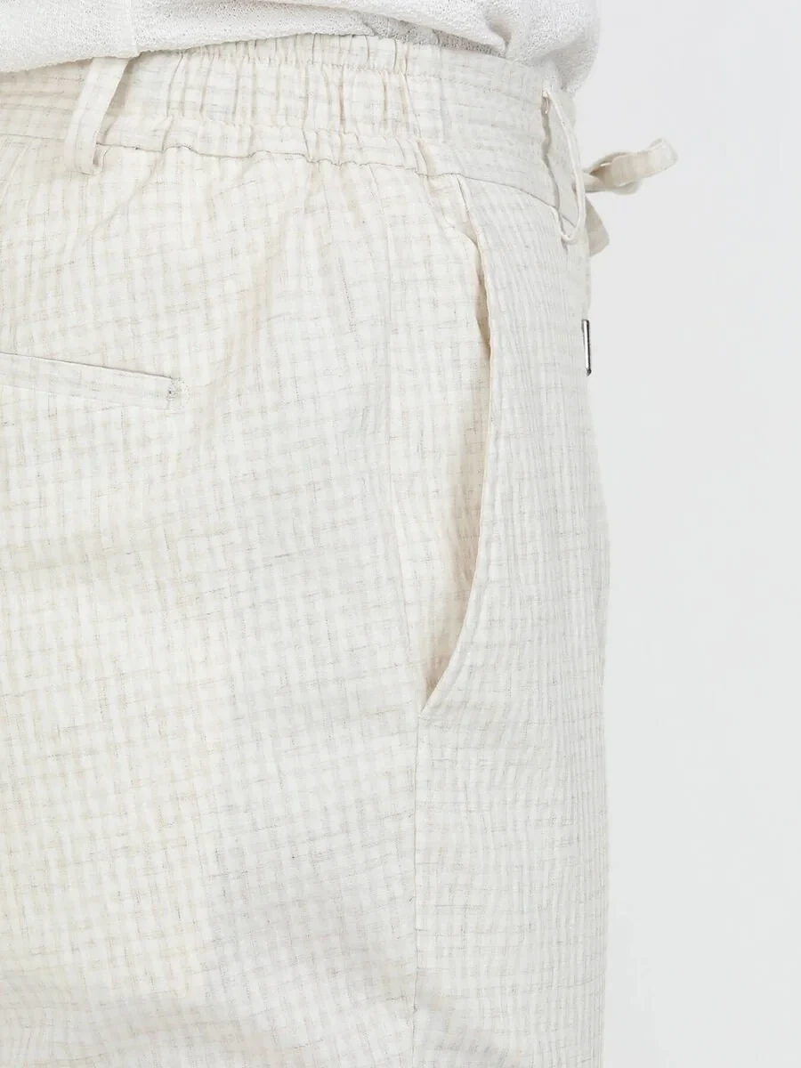 Ecru Checkered Modern Fit Linen Blended Suit - 10