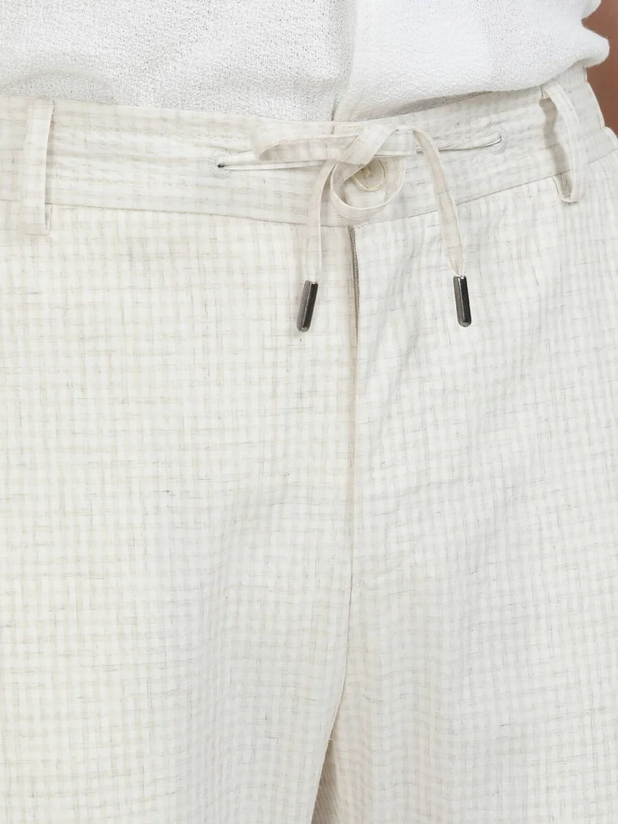 Ecru Checkered Modern Fit Linen Blended Suit - 11
