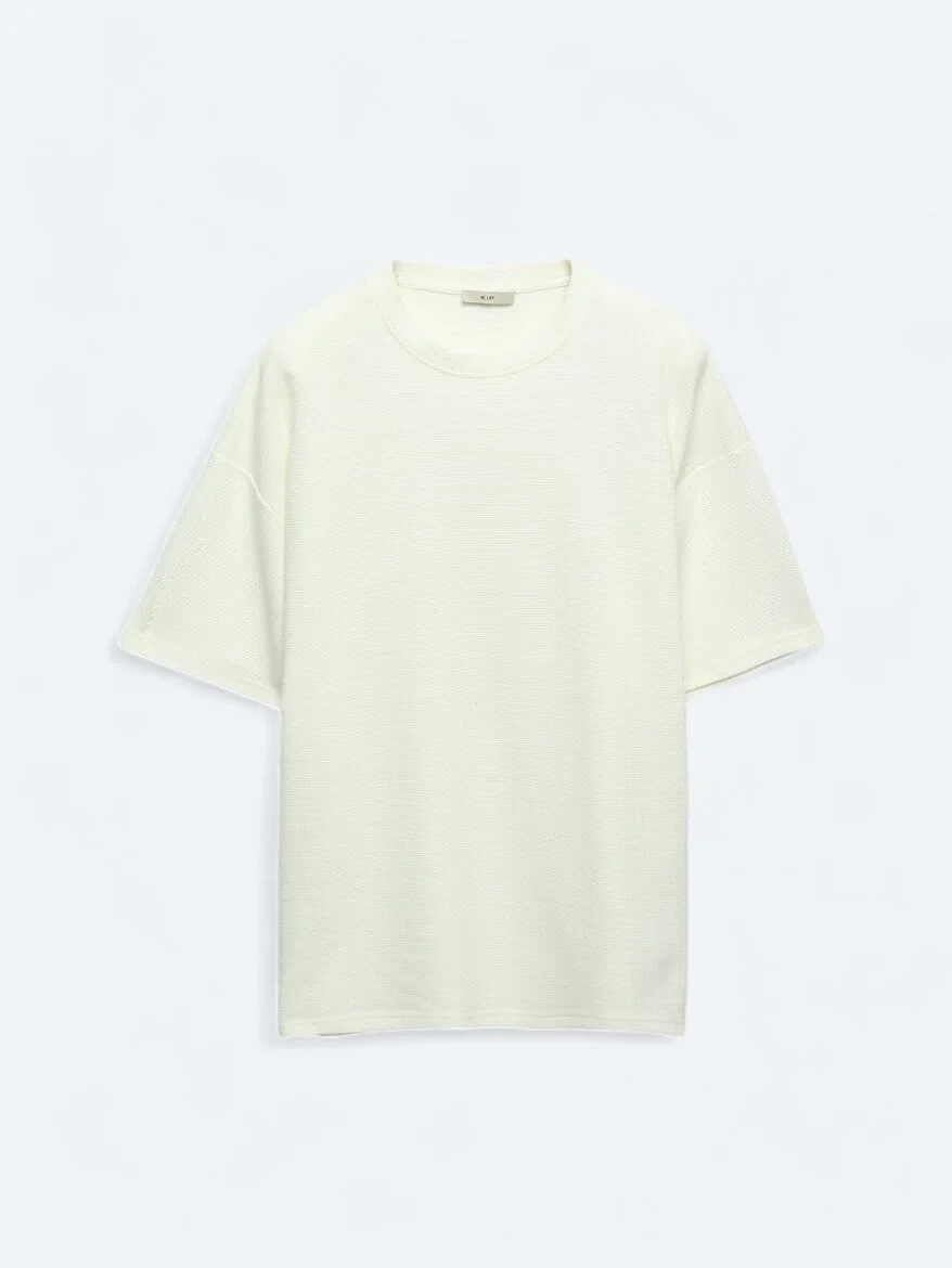 Ecru Crew Neck 100% Cotton T-Shirt - 6