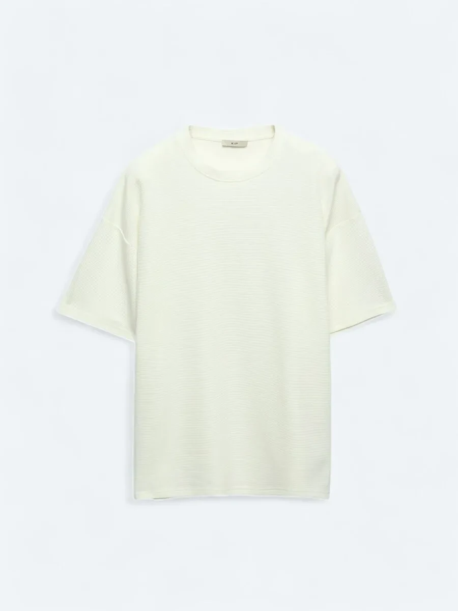 Ecru Crew Neck 100% Cotton T-Shirt - 6