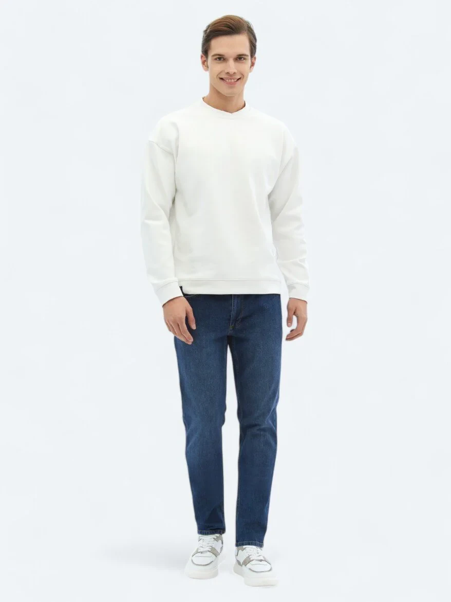 Ecru Crew Neck Printed Double-Sided Sweatshirt 