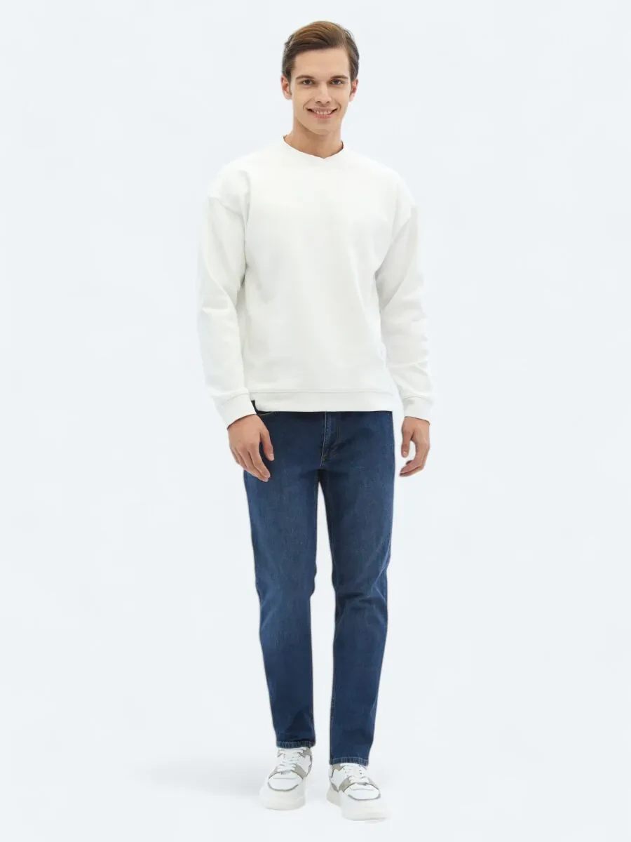 Ecru Crew Neck Printed Double-Sided Sweatshirt - 4
