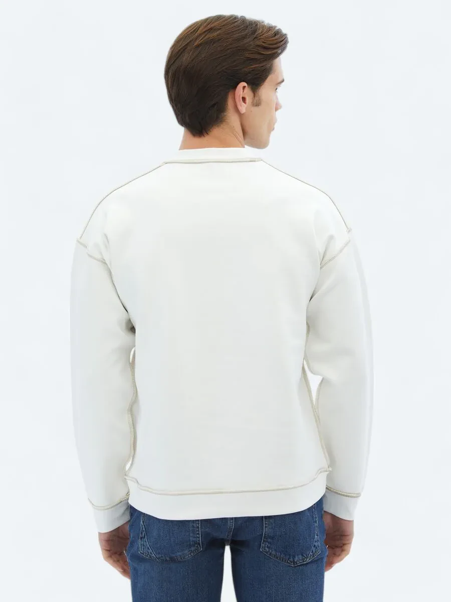 Ecru Crew Neck Printed Double-Sided Sweatshirt - 10