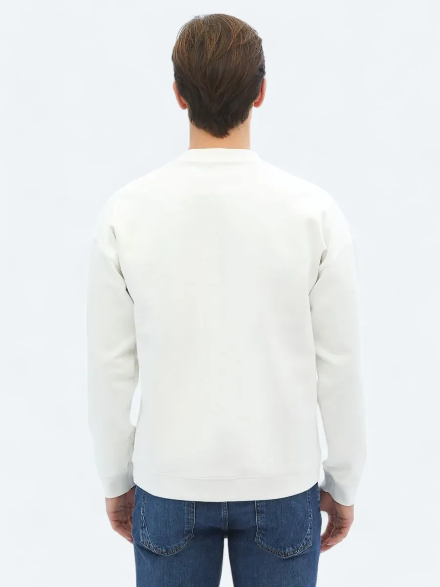 Ecru Crew Neck Printed Double-Sided Sweatshirt - 11