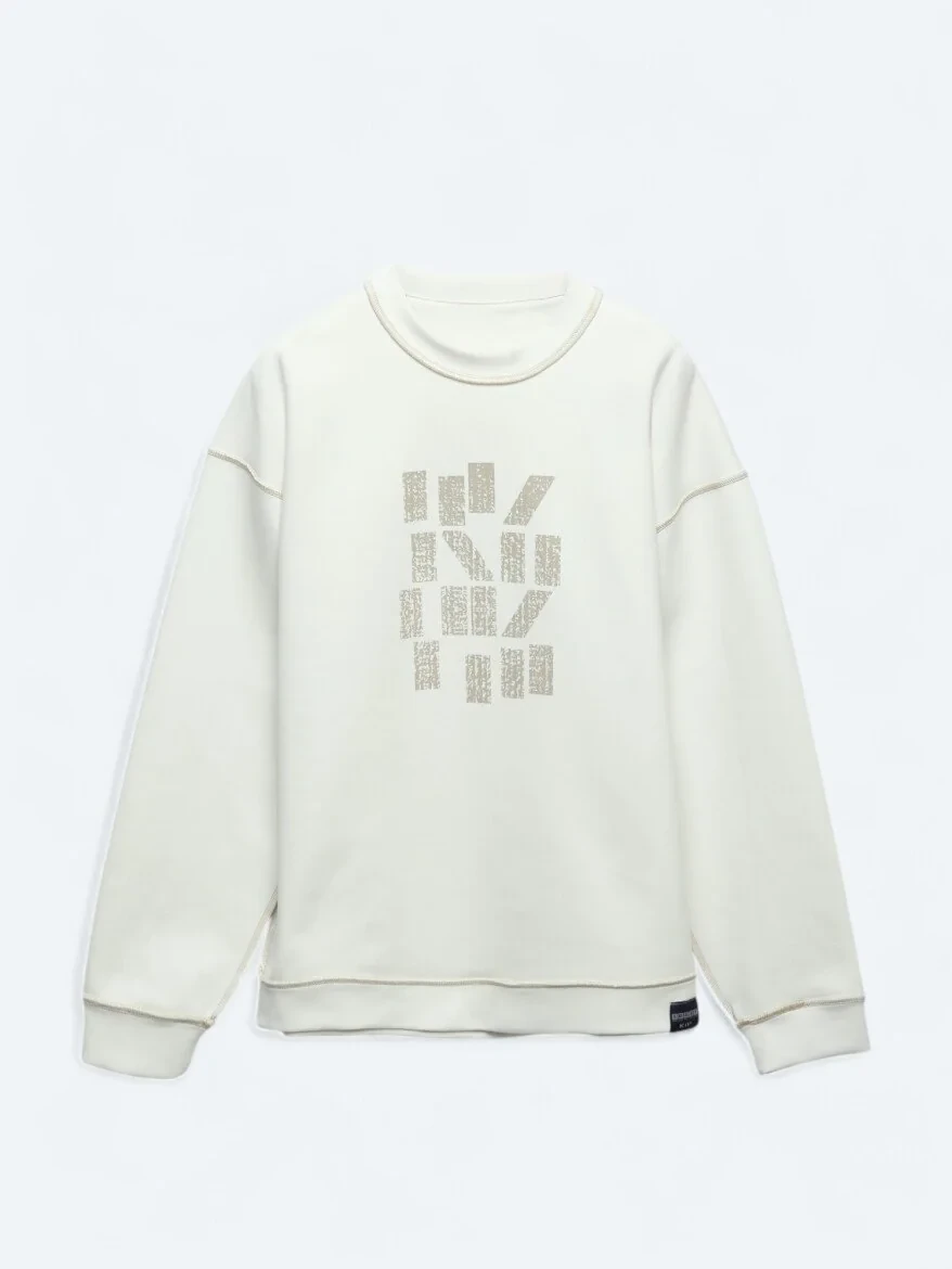 Ecru Crew Neck Printed Double-Sided Sweatshirt - 12