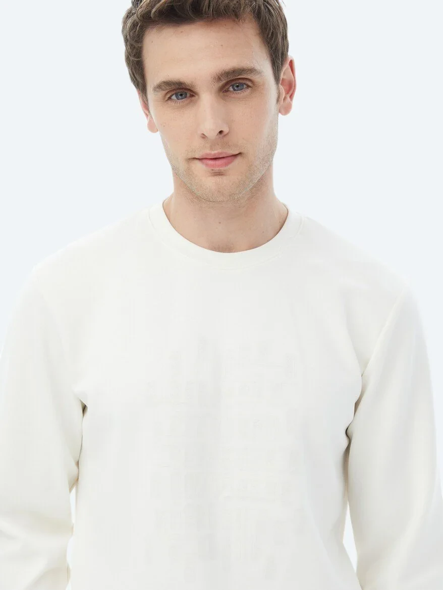 Ecru Crew Neck Printed Sweatshirt - 4