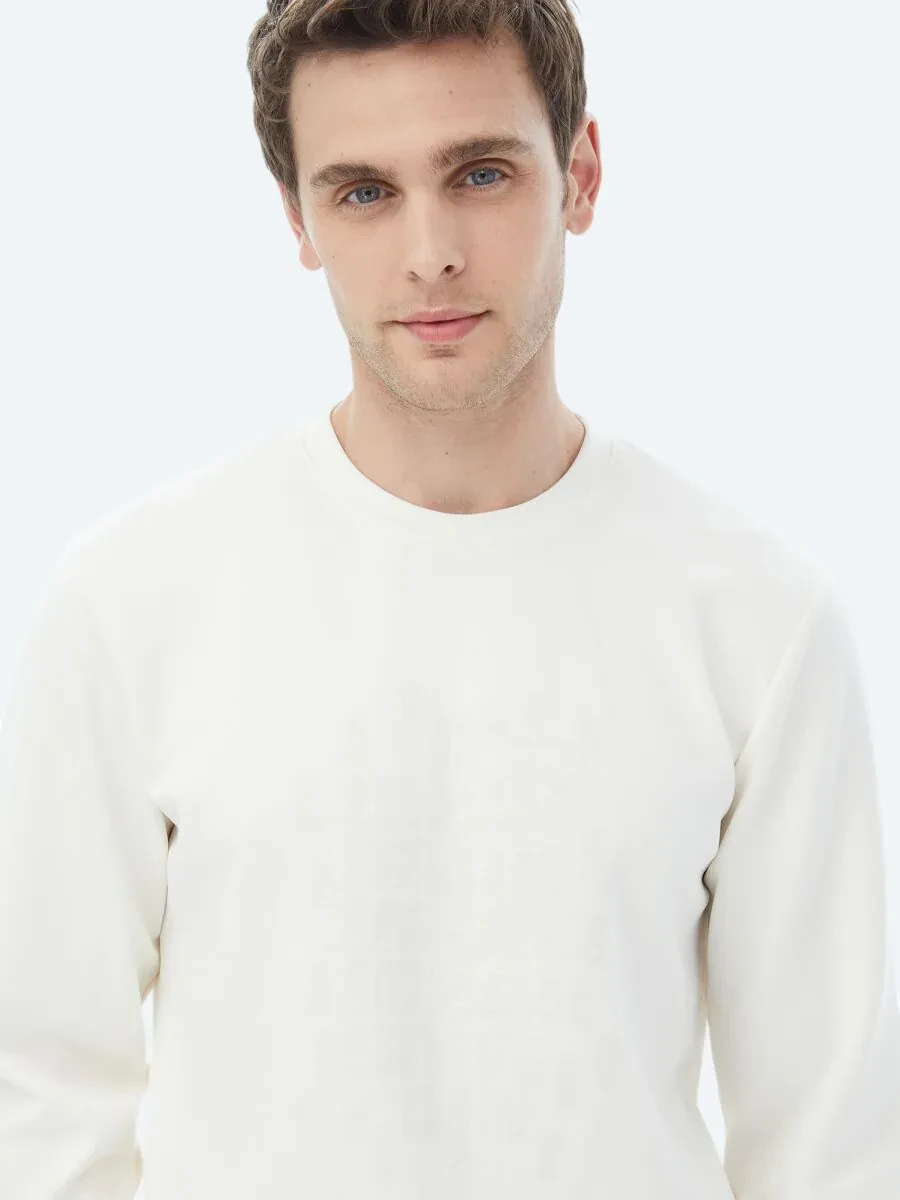 Ecru Crew Neck Printed Sweatshirt - 4