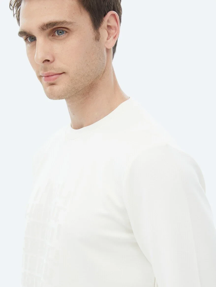 Ecru Crew Neck Printed Sweatshirt - 5