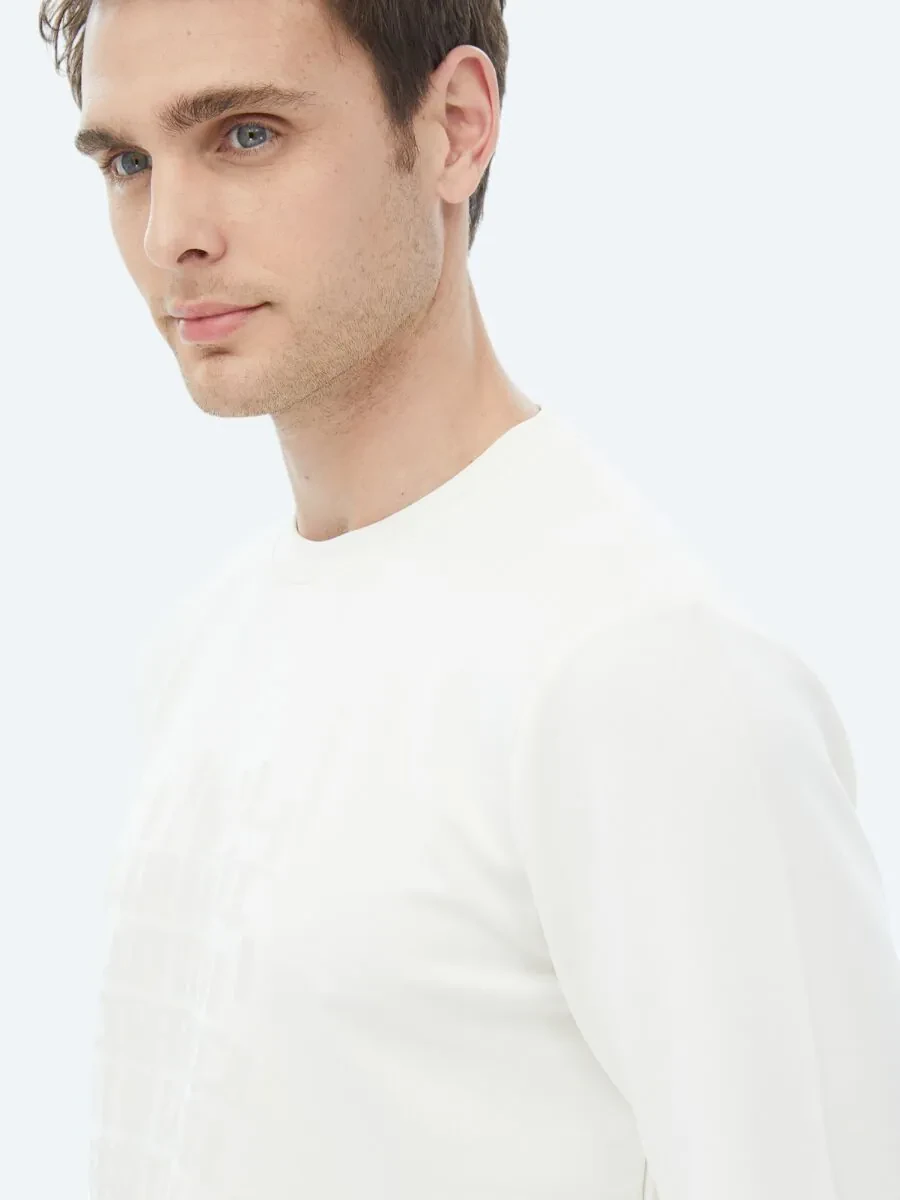Ecru Crew Neck Printed Sweatshirt - 5