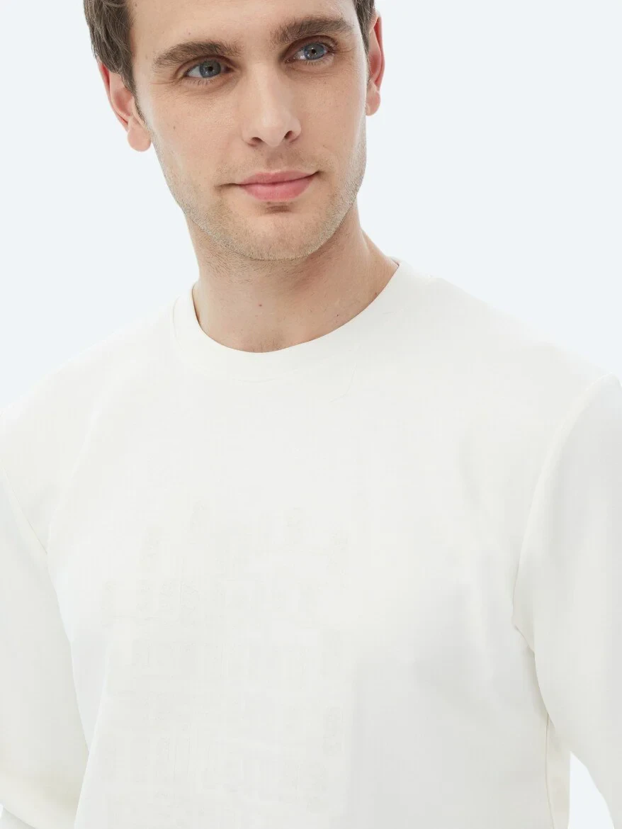 Ecru Crew Neck Printed Sweatshirt - 6