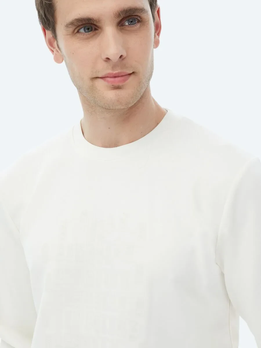 Ecru Crew Neck Printed Sweatshirt - 6