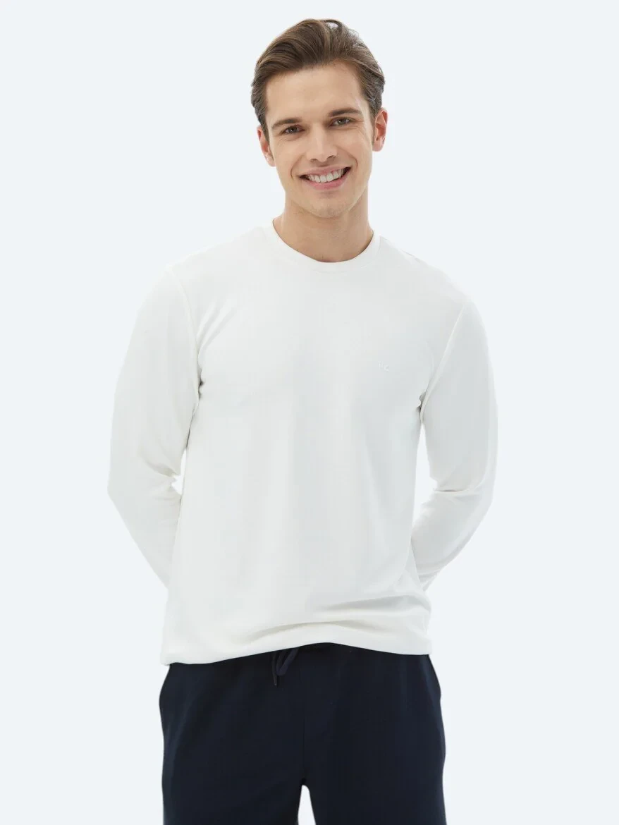 Ecru Crew Neck Printed Sweatshirt 