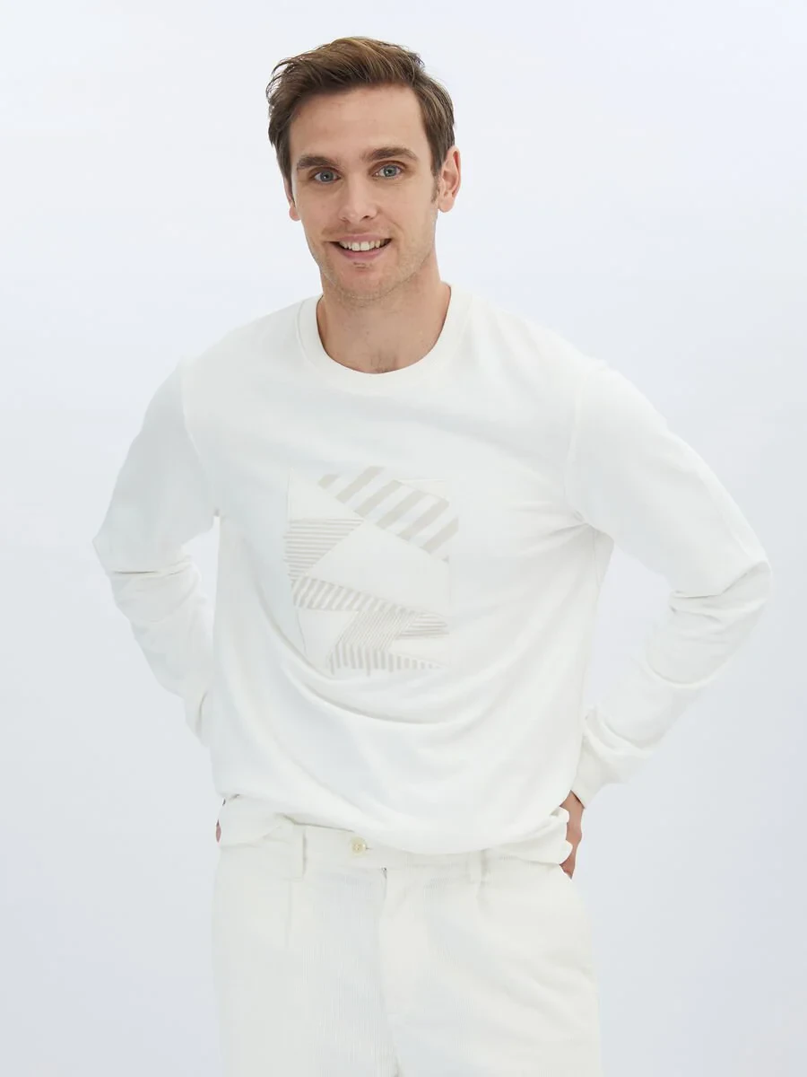 Ecru Crew Neck Sweatshirt - 1
