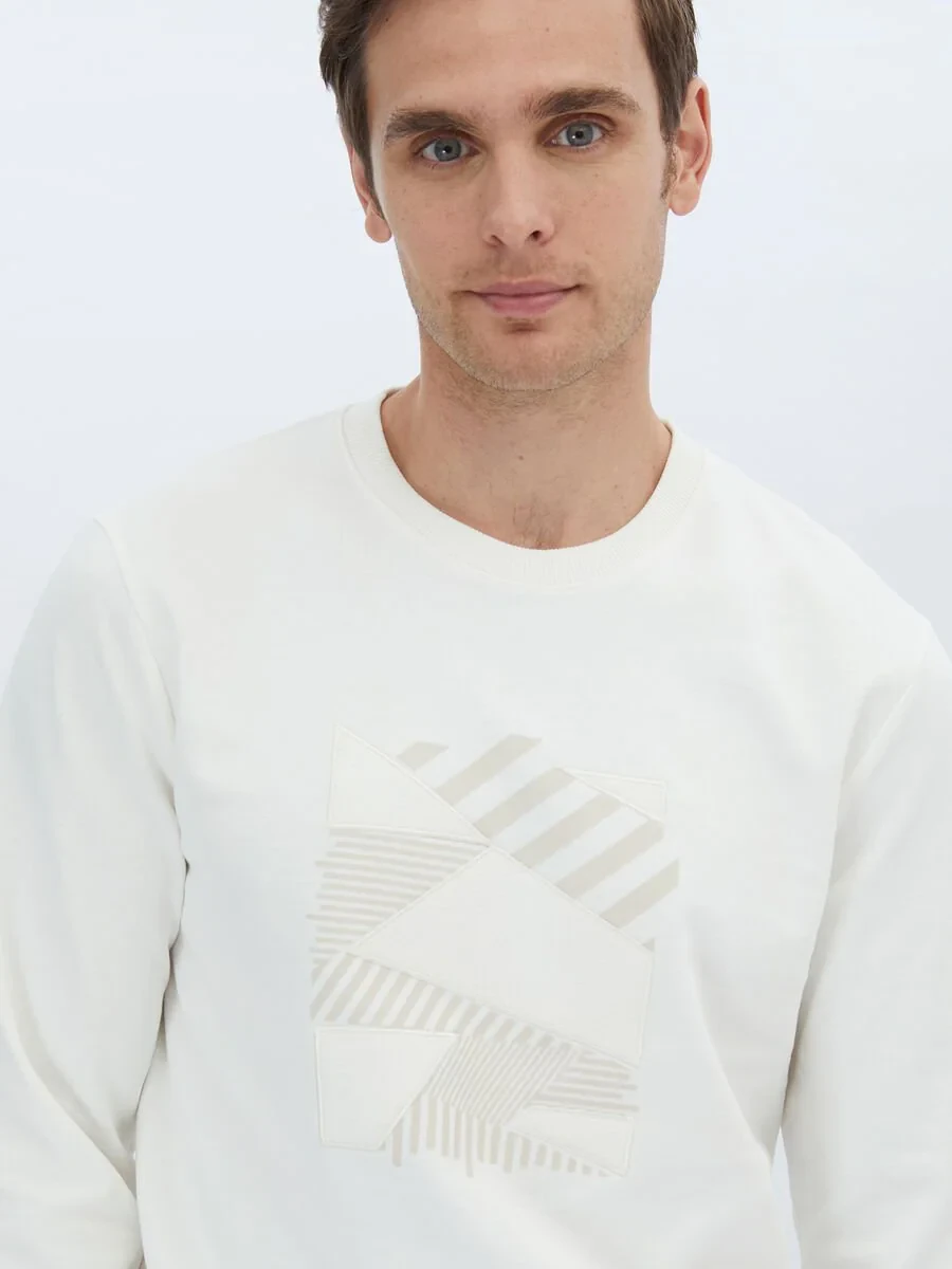 Ecru Crew Neck Sweatshirt - 3