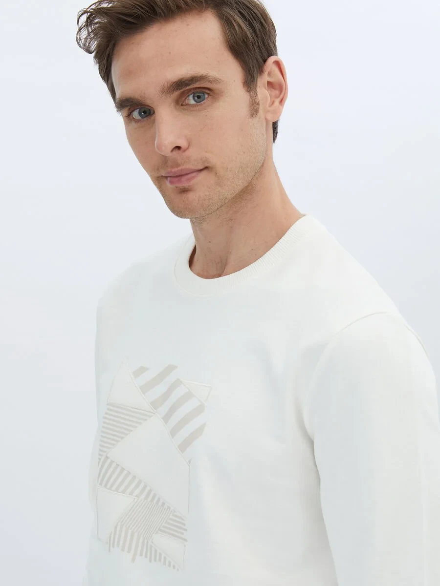 Ecru Crew Neck Sweatshirt - 4