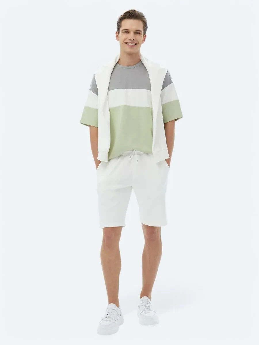 Ecru Knitting Jogging Fit Casual Bermuda - 1