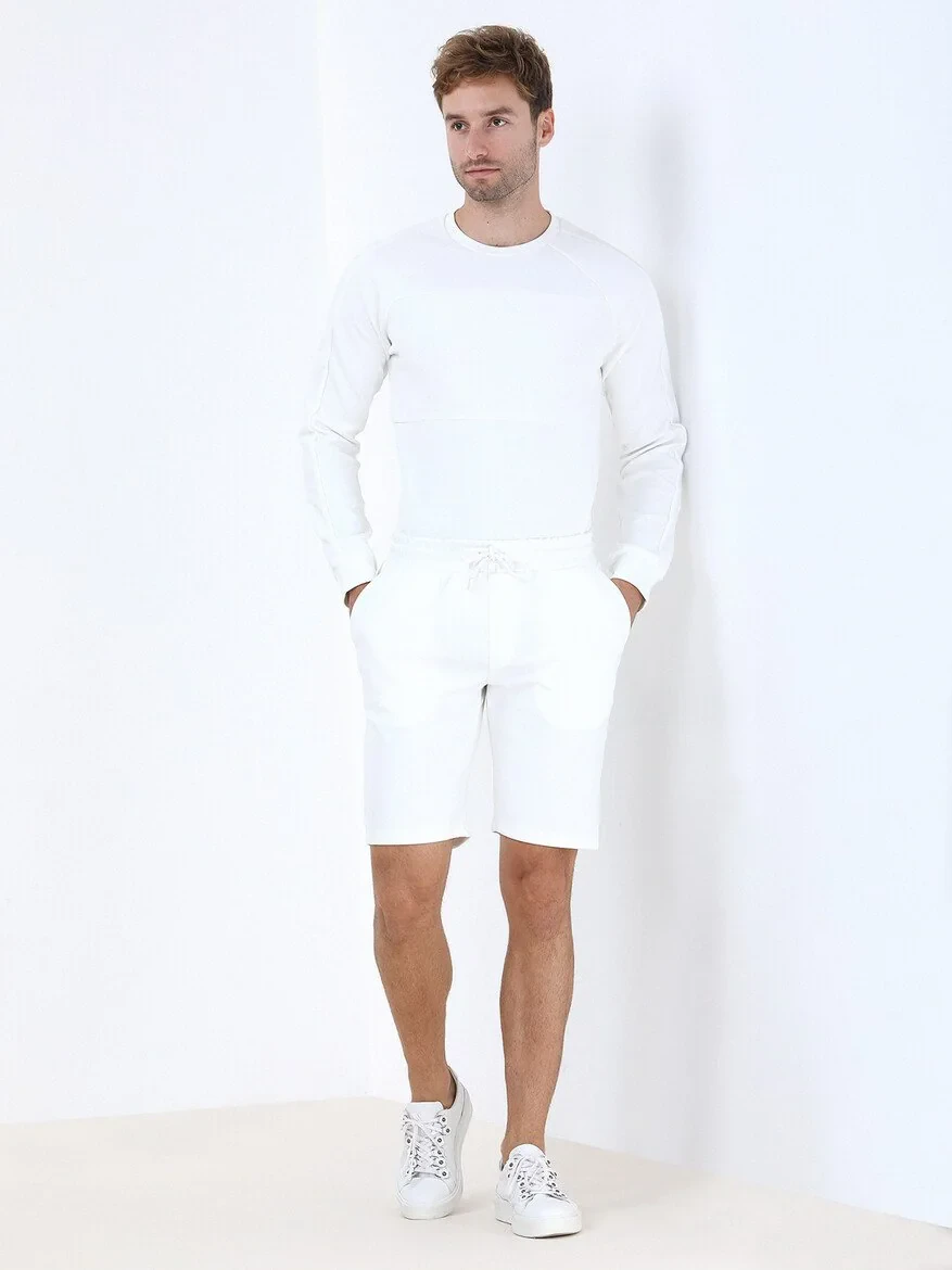 Ecru Knitting Jogging Fit Sport Bermuda - 2