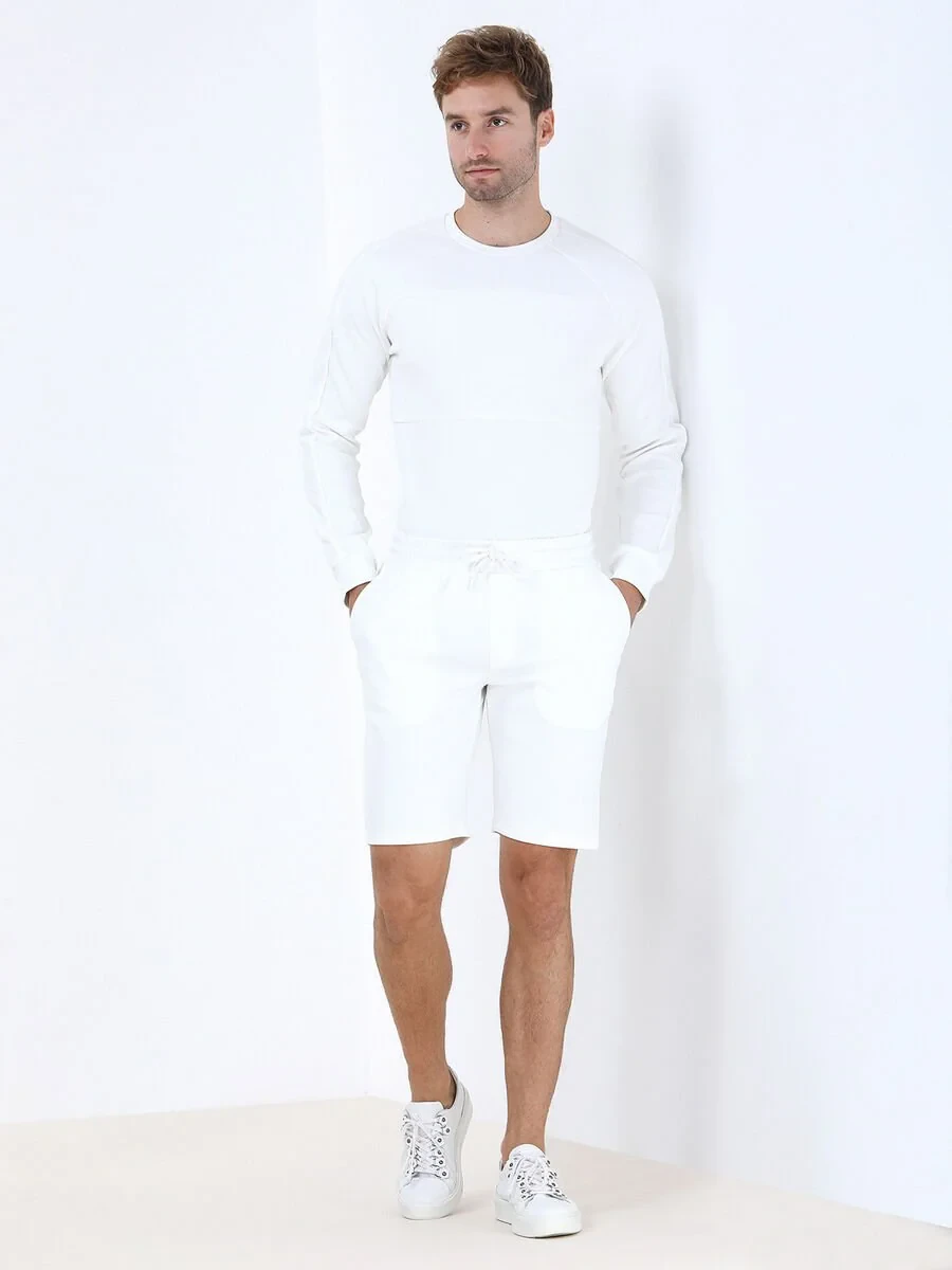 Ecru Knitting Jogging Fit Sport Bermuda - 2
