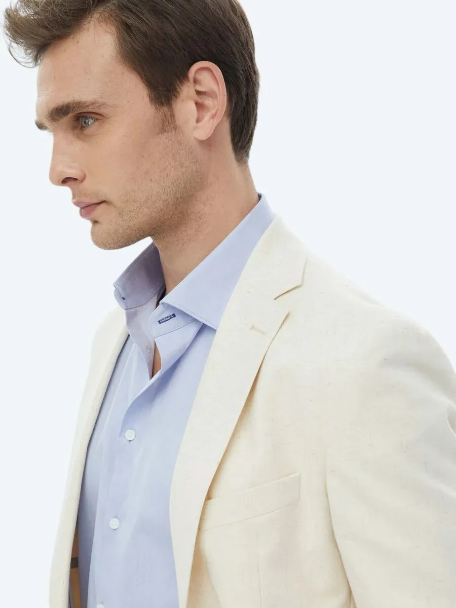 Ecru Patterned Modern Fit Cotton Blended Suit - 6