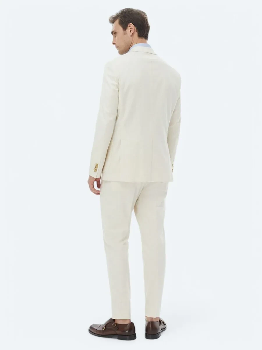 Ecru Patterned Modern Fit Cotton Blended Suit - 12