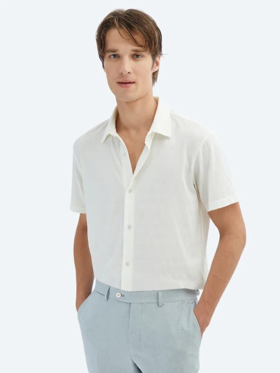 Ecru Patterned Regular Fit Knitting Casual Shirt - 1