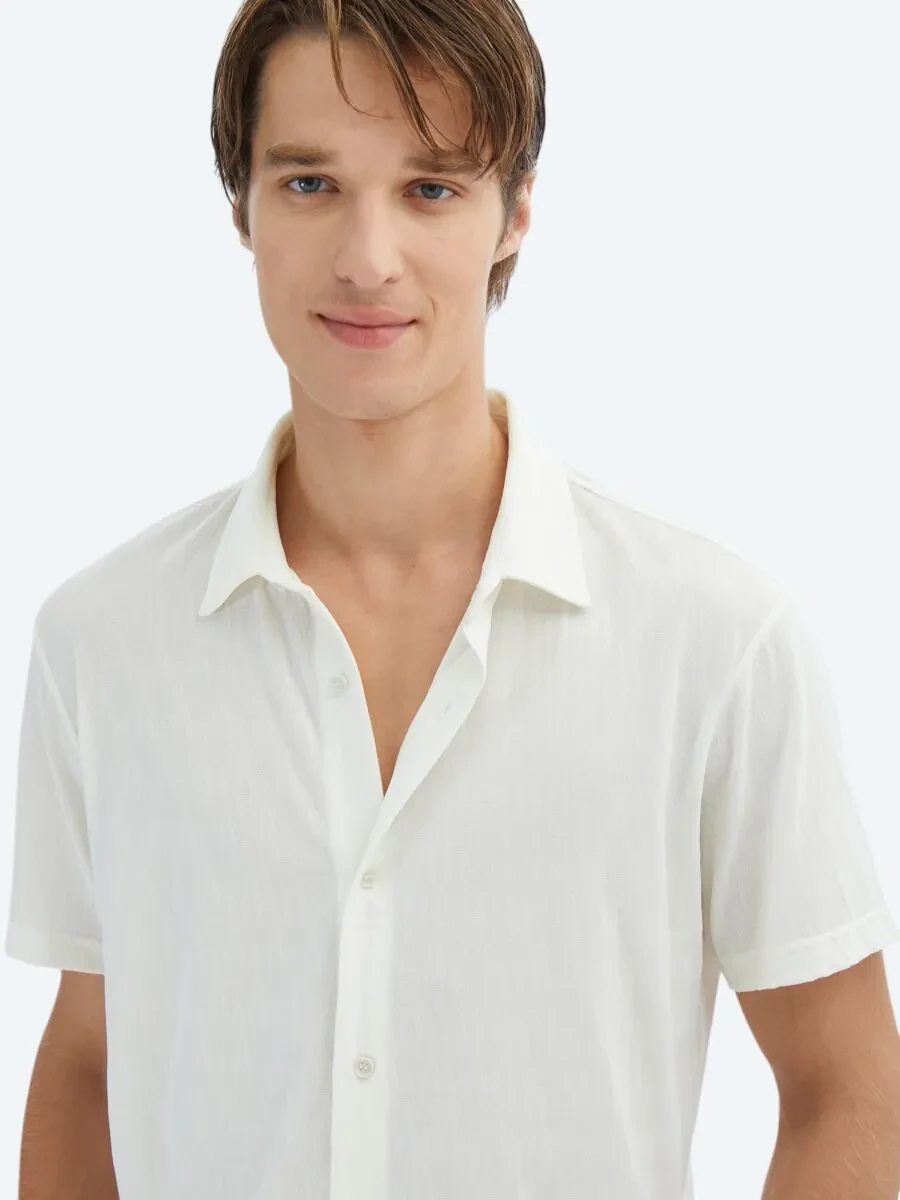 Ecru Patterned Regular Fit Knitting Casual Shirt - 3