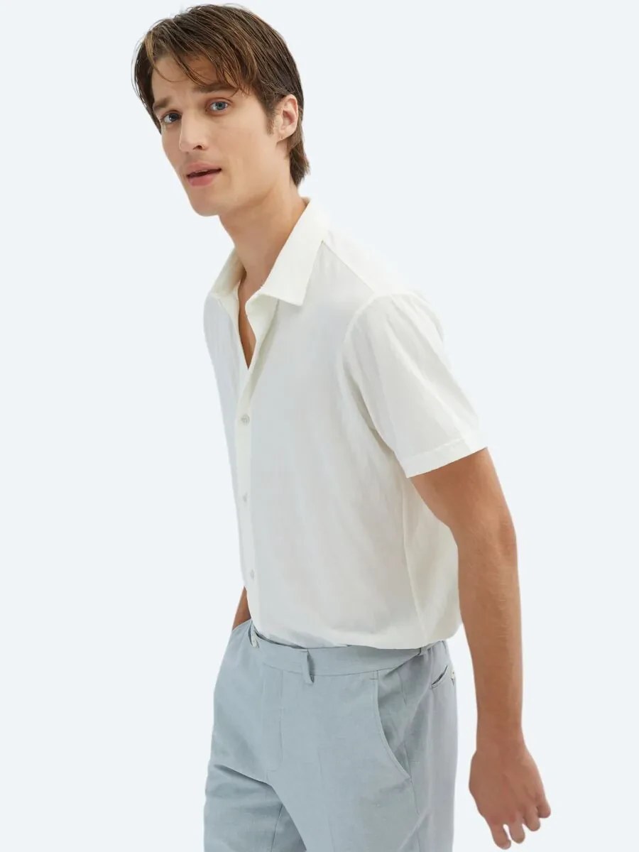 Ecru Patterned Regular Fit Knitting Casual Shirt - 4