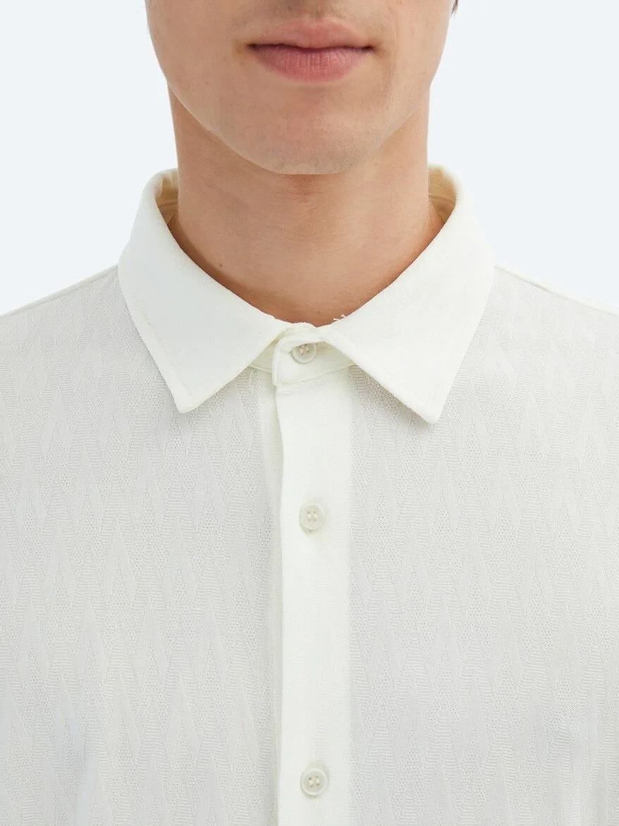 Ecru Patterned Regular Fit Knitting Casual Shirt - 5