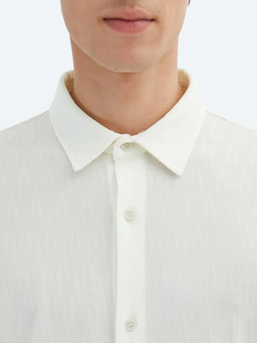 Ecru Patterned Regular Fit Knitting Casual Shirt - 5