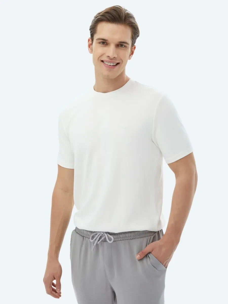Ecru Plain Crew Neck T-Shirt - 1