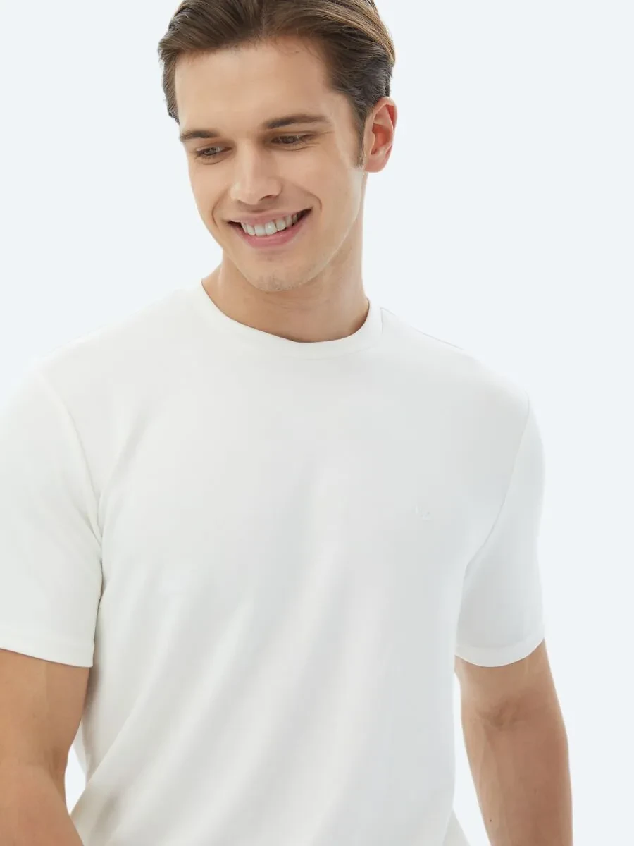 Ecru Plain Crew Neck T-Shirt - 3