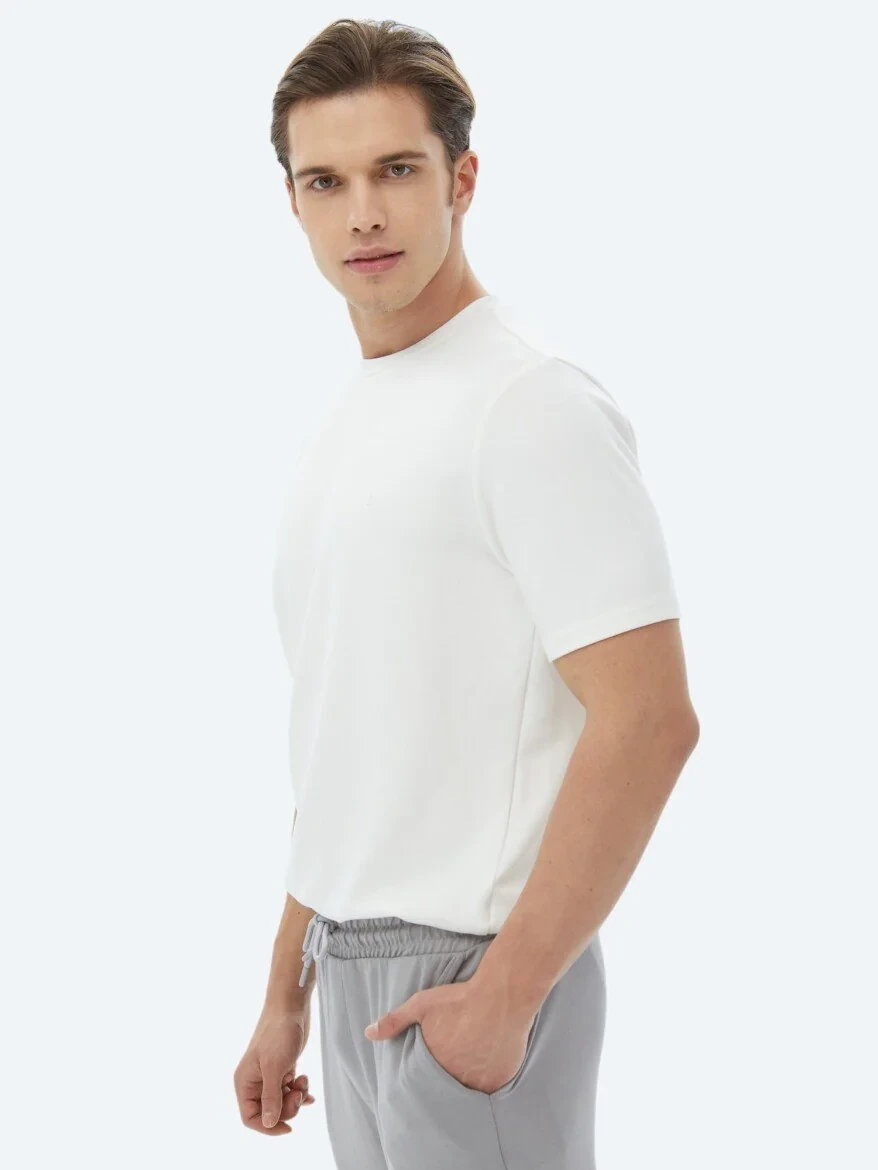Ecru Plain Crew Neck T-Shirt 