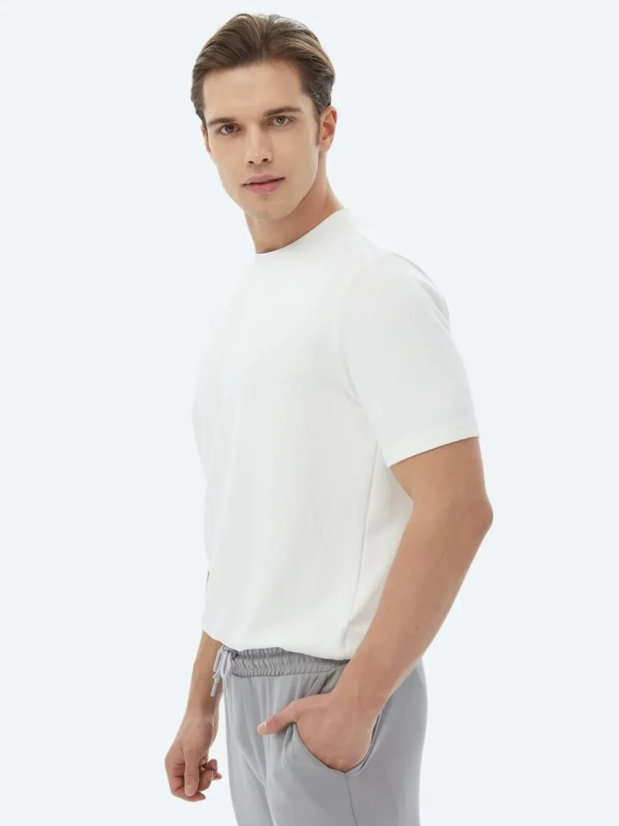 Ecru Plain Crew Neck T-Shirt - 4
