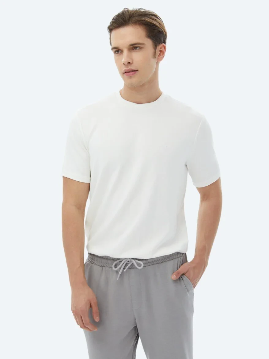 Ecru Plain Crew Neck T-Shirt - 5