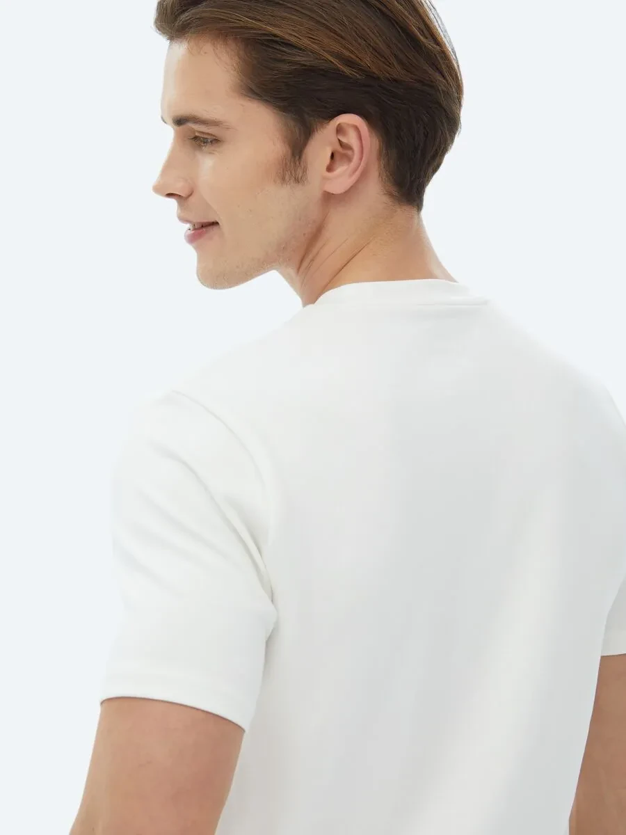 Ecru Plain Crew Neck T-Shirt - 6