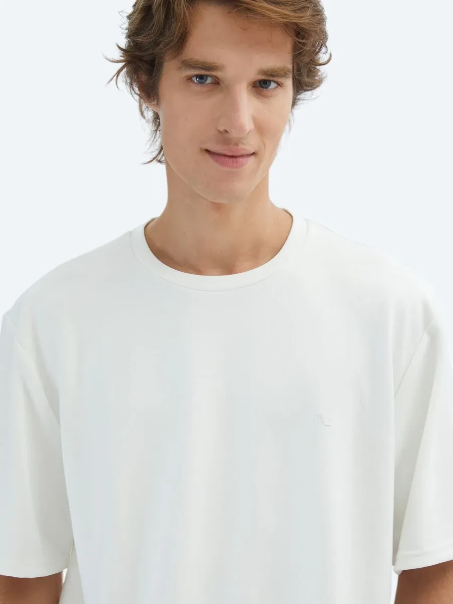 Ecru Plain Crew Neck T-Shirt - 3